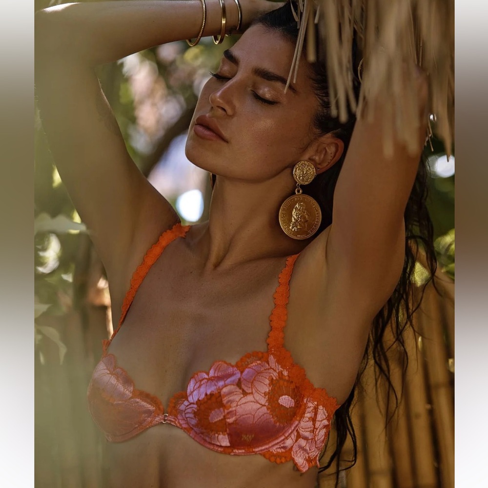 NWT Savage X Fenty Pink Orange Lace Floral Underwire Bra NEW